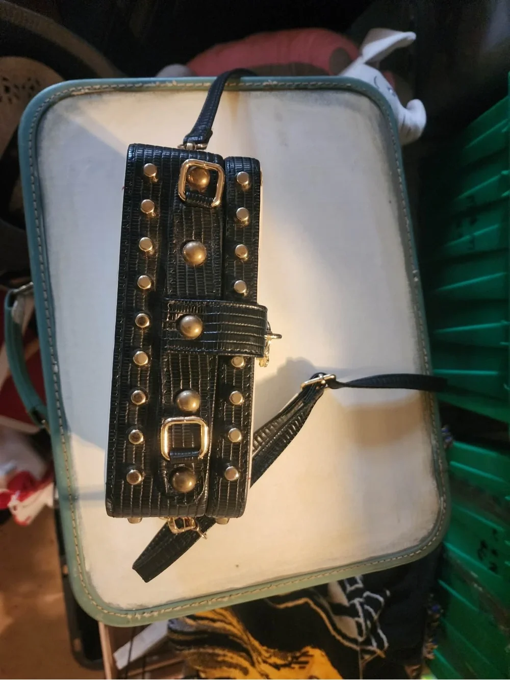 All I Need Is Love and Wi-Fi Studded Crossbody Bag - Black/White